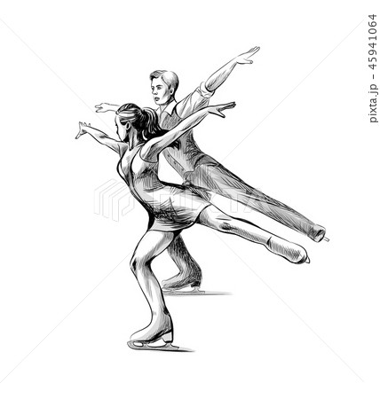 Winter sport Figure skating young couple skaters hand drawn sketch 45941064