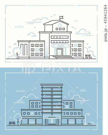 School and hospital - set of thin line design style vector illustrations 45941264
