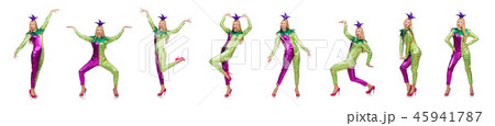 Woman wearing clown costume isolated on white 45941787