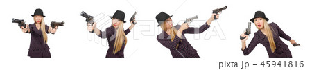 Woman gangster with gun in vintage concept Woman gangster with gun in vintage concept 45941816