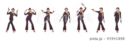 Woman gangster with gun in vintage concept Woman gangster with gun in vintage concept 45941896
