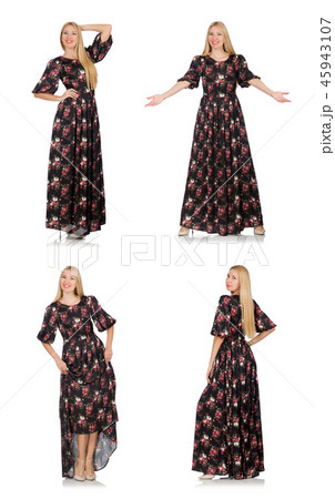 Pretty woman in romantic dress isolated on white Pretty woman in romantic dress isolated on white 45943107