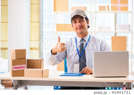 Male employee working in box delivery relocation service Male employee working in box delivery relocation service 45943731