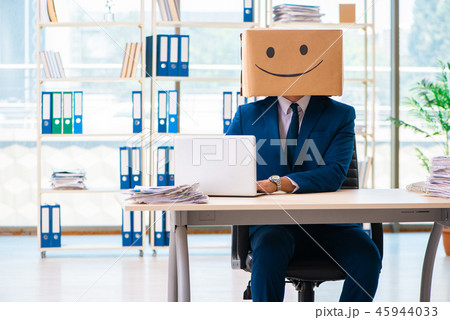 Happy man with box instead of his head Happy man with box instead of his head 45944033