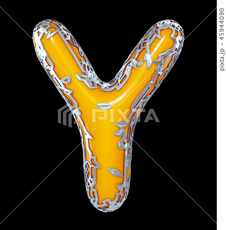 Golden shining metallic 3D with yellow paint symbol capital letter Y - uppercase isolated on black 45944090