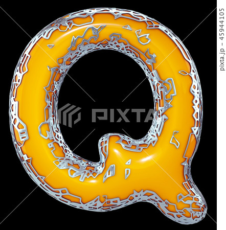 Golden shining metallic 3D with yellow paint symbol capital letter Q - uppercase isolated on black 45944105
