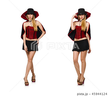 Woman magician isolated on white 45944124