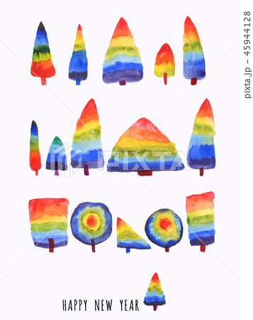 Happy New Year hand drawn watercolor greeting card 45944128
