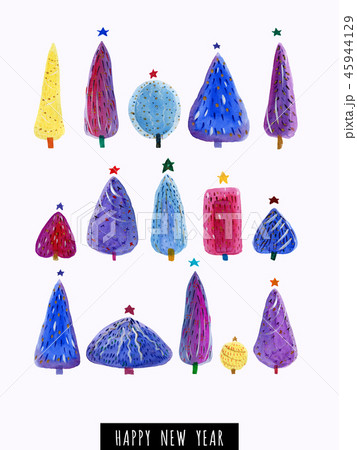 Happy New Year hand drawn watercolor greeting card 45944129