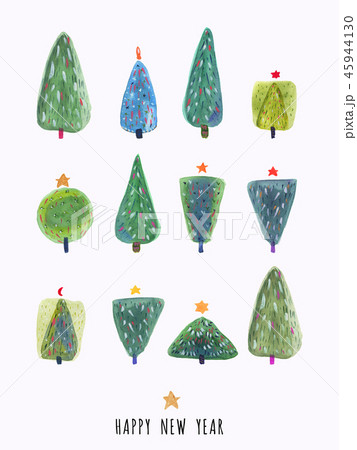Happy New Year hand drawn watercolor greeting card 45944130