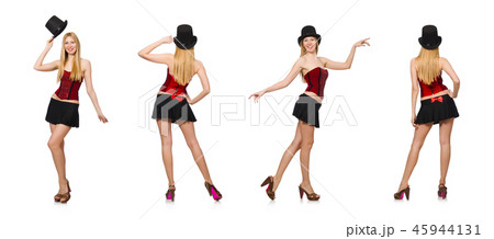 Woman magician isolated on white 45944131