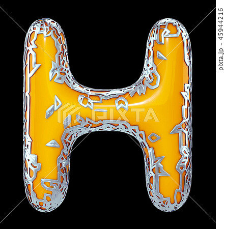 Golden shining metallic 3D with yellow paint symbol capital letter H - uppercase isolated on black 45944216