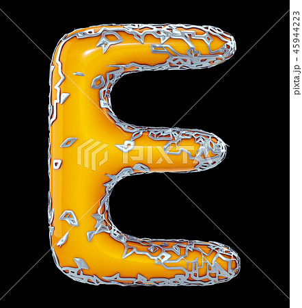 Golden shining metallic 3D with yellow paint symbol capital letter E - uppercase isolated on black 45944223