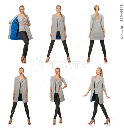 Pretty woman in gray blouse isolated on white 45944448