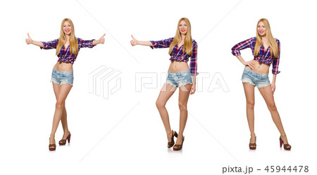 Woman giving thumbs up isolated on white 45944478