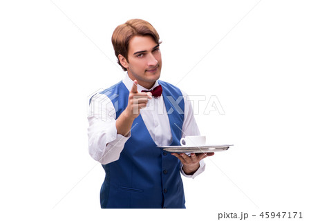 Young waiter isolated on white background 45947171