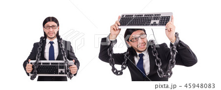 Businessman with keyboard isolated on white Businessman with keyboard isolated on white 45948083