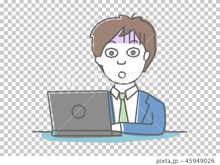 Surprised pale man looking at a personal computer 45949026