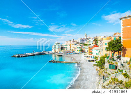 View of Bogliasco. Bogliasco is a ancient fishing village in Italy, Genoa, Liguria. Mediterranean 45952663