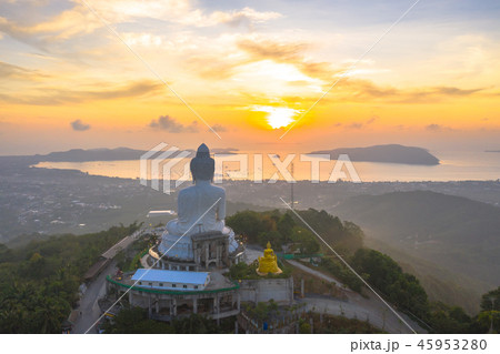 aerial photography Phuket big Buddha in sunrise 45953280