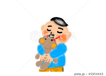 クマのぬいぐるみを抱きしめる男の子のイメージイラスト のイラスト素材