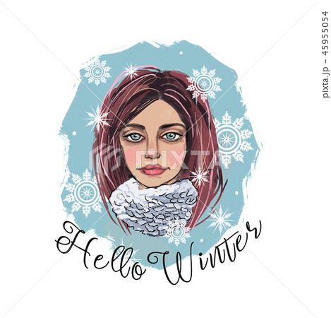 Portrait of a girl in snowflakes and a scarf. 45955054