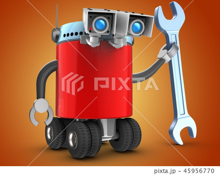3d illustration of robot with wrench 45956770
