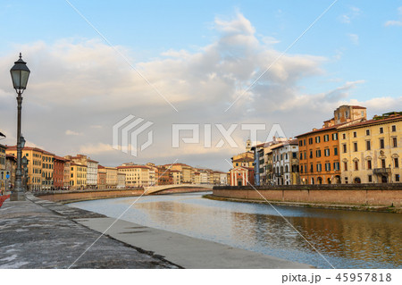 Arno river and bridge Ponte Di Mezzo. Pisa, Italy Arno river and bridge Ponte Di Mezzo. Pisa, Italy 45957818