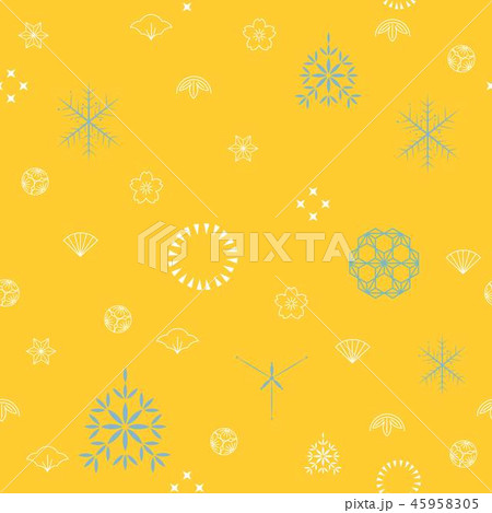 Snow flakes and Japanese icons vector background.  45958305