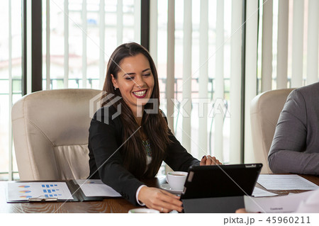 Business meeting and presentation in modern conference room for colleagues. 45960211