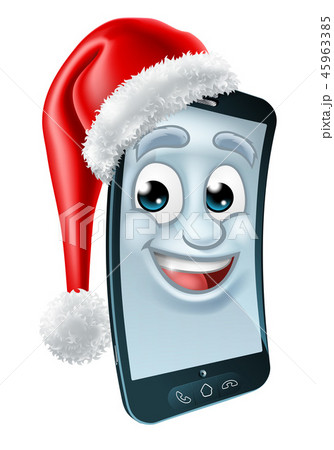 Cell Mobile Phone Christmas Mascot in Santa Hat Cell Mobile Phone Christmas Mascot in Santa Hat 45963385