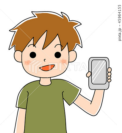 スマホを持った男の子のイラスト素材