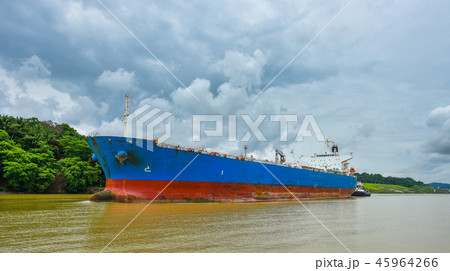 Cargo ship in waterways of the Panama Canal. Cargo ship in waterways of the Panama Canal. 45964266