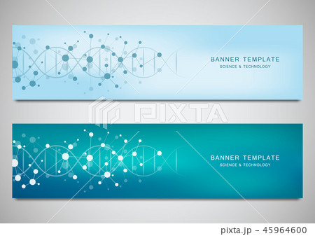 Vector banners and headers for site with DNA strand and molecular structure. Genetic engineering or 45964600