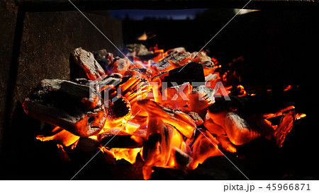 Embers fire fireplace grill fire flame, black background 45966871