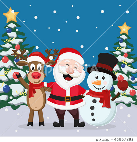 Santa Claus with deer and snowman on winter Santa Claus with deer and snowman on winter 45967893