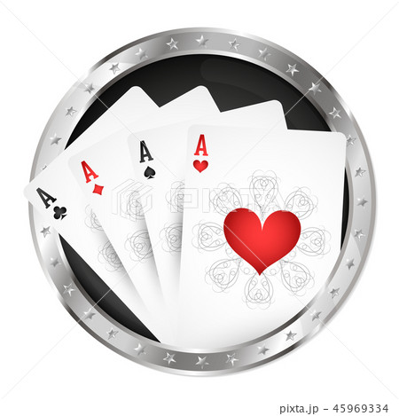 Four playing cards in a silver circle 45969334