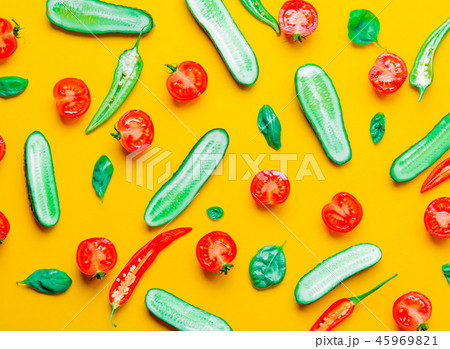 Above view at Chili pepper and cucumbers 45969821