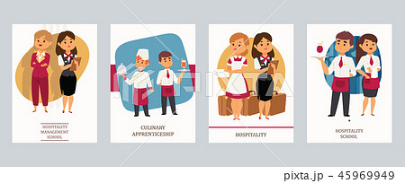 Culinary arts or hospitality school vector Illustration. Cards with hotel staff, meneger and Culinary arts or hospitality school vector Illustration. Cards with hotel staff, meneger and 45969949