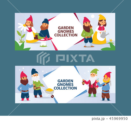 Garden gnome beard dwarf characters cadrs and gardening flayer klitsch family figure background Garden gnome beard dwarf characters cadrs and gardening flayer klitsch family figure background 45969950