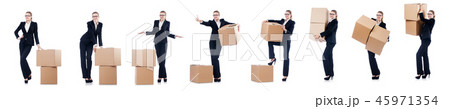 Woman businesswoman with boxes on white 45971354