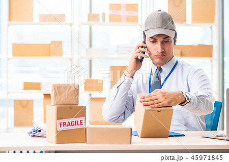 Male employee working in box delivery relocation service Male employee working in box delivery relocation service 45971845