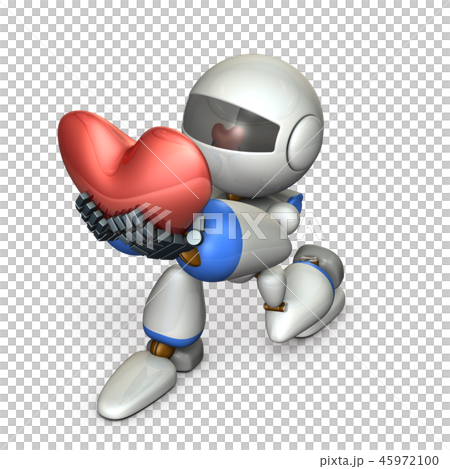 ひざまづき、ハートを差し出すロボット 45972100