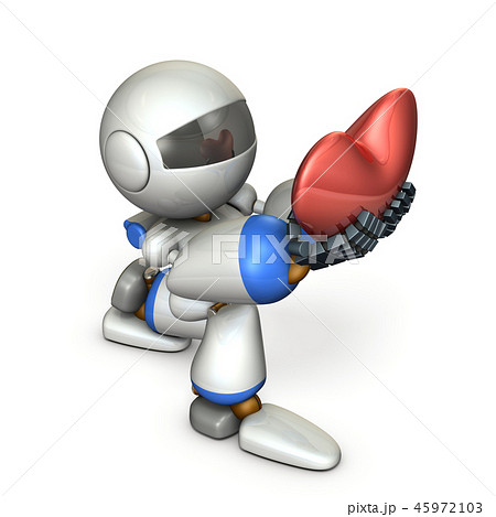 ひざまづき、ハートを差し出すロボット 45972103