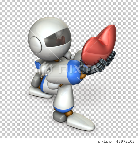 ひざまづき、ハートを差し出すロボット 45972103