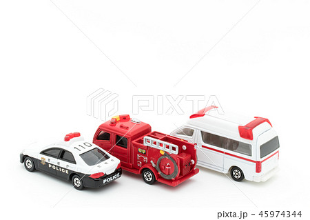 パトカーと救急車と消防車 Police Car Ambulance Fire Truckの写真素材