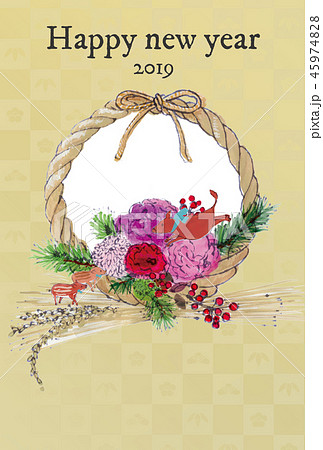 2019年賀状　しめ縄と亥 45974828