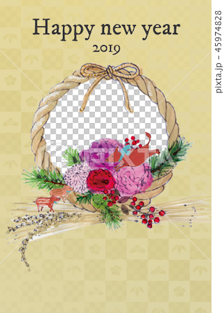 2019年賀状　しめ縄と亥 45974828