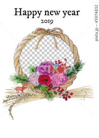 2019年賀状　しめ縄と亥 45974832