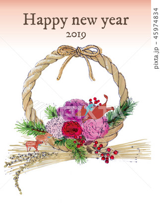 2019年賀状　しめ縄と亥 45974834